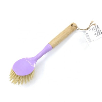 Kitchen Scrub Brush Bathroom Sink Brush with Comfortable Bamboo Grip Odourless Bristles for Pot Pan Dishes Cleaning